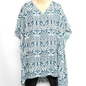 White and turquoise Geometric Print Pullover Tunic